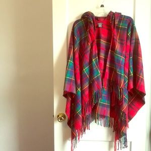 Aerie Red Tartan Plaid Hooded Cape